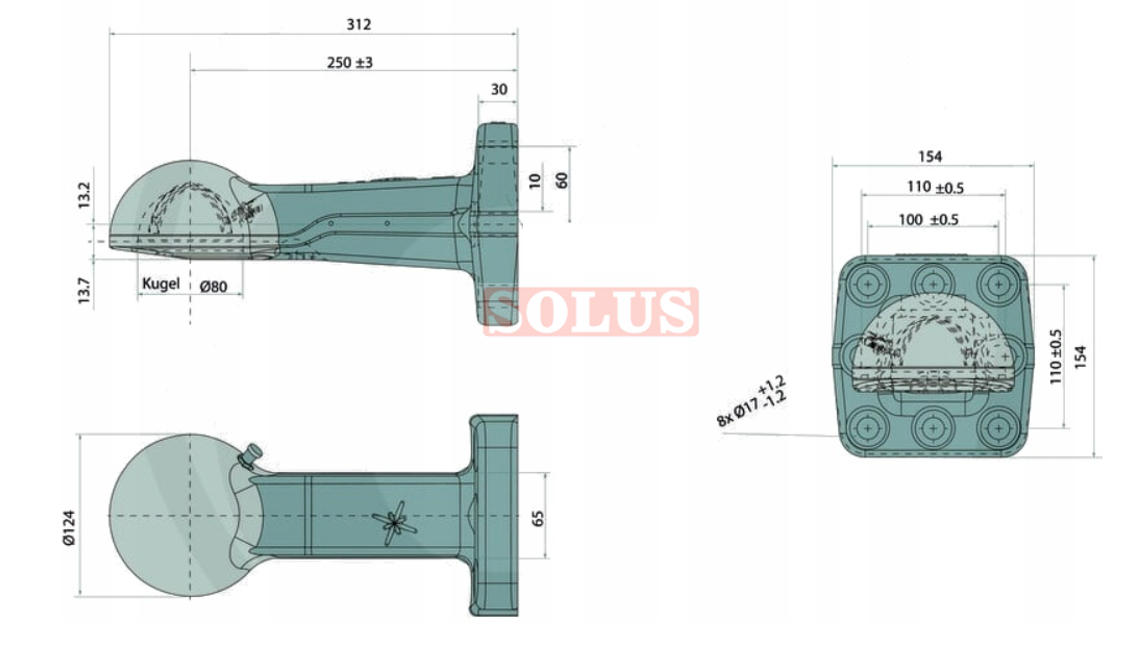 Scharmüller Kugletræk K80 hulbillede 110x100 last 3000kg - Billede 2